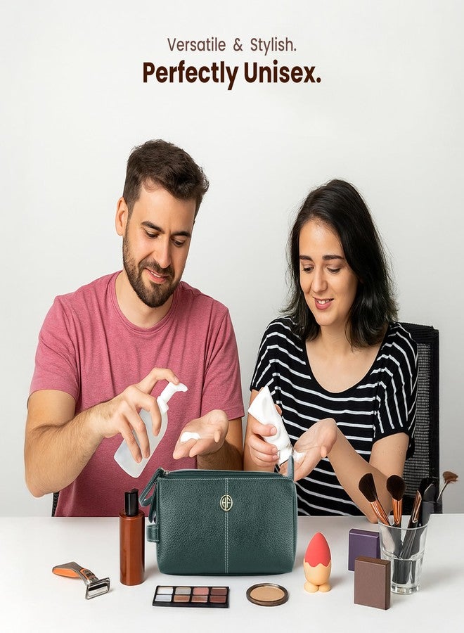 Hammonds Flycatcher Genuine Leather Toiletry Bag for Men and Women - Travel Organizer Pouch, Shaving Kit Bag for Men, Cosmetic Organizer Bag, Toiletry Pouch for Men with Multiple Pockets - Green - Image 4